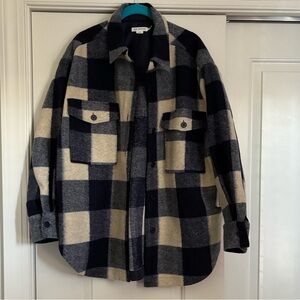 Good American plaid Shacket jacket ink blue navy small medium s/m new